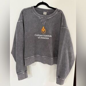 Culinary Institute of America Gray Ribbed Washed vintage look cropped top XL